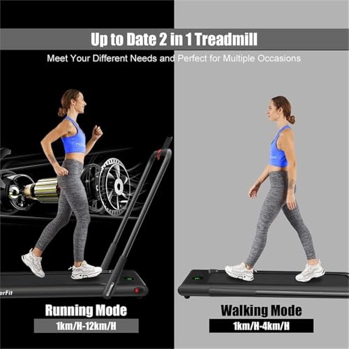 Image of Pemberly Row 2.25HP Folding Treadmill, Black Plastic, Compact Design, 2-in-1 Running /Walking Modes with Remote Control, Bluetooth Speaker, LED Display, 40 inchx16 inch Running Area, Home Gym Fitness Use
