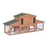 PawHut 88.5' Deluxe Large Wooden Bunny Rabbit Hutch Chicken Coop w/Outdoor Run, Brown
