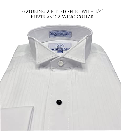 Sir Gregory Men's Fitted Tuxedo Shirt With Wing Collar French Cuffs And 1/4 Inch Pleat Size L, 16-16.5 Neck 34/35 Sleeve White #TOP1