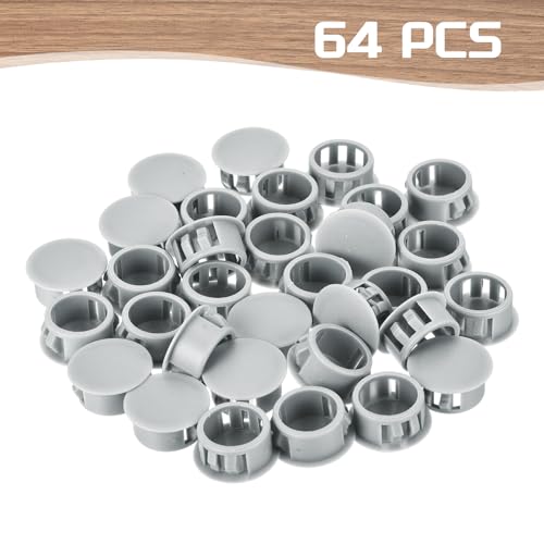 Image of MECCANIXITY 64PCS 17mm(11 /16 inch) Light Gray Plastic Hole Plugs, Flush Type Panel Hole Plugs Insert End Caps for Locking Hole Tubes Furniture Cabinet