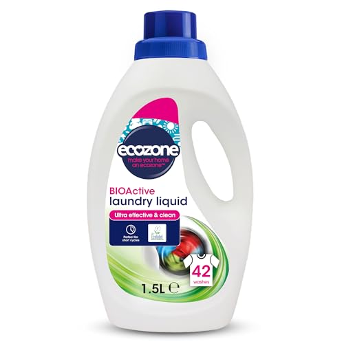Ecozone BIOActive Laundry Cleaner, Effective Laundry Detergent with Stain Remover, 42 Washes, Washing Machine Detergent for Cold Cycles, Vegan Friendly Eco Conscious Natural Cleaning Products - 1.5L