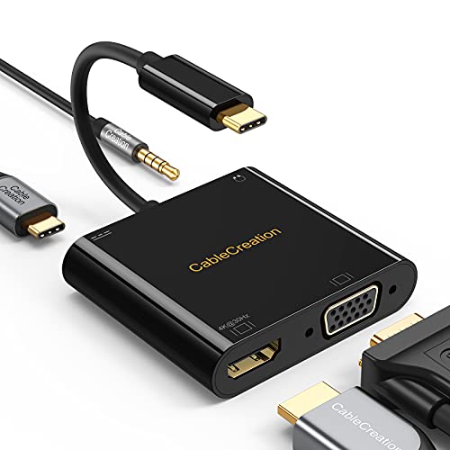 Image of CableCreation 4 in 1 USB C Hub, USB C to HDMI VGA Adapter with 3.5mm Audio & USB C PD Charging Port, Compatible with MacBook Pro 2020, iPad Pro 2020, Galaxy S20 S10, Surface Book 2, XPS 13