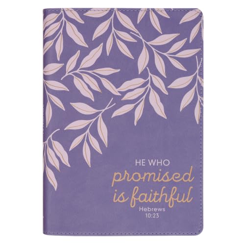 Image of Christian Art Gifts Classic Journal He Who Promised Heb. 10:23 Bible Verse, Inspirational Scripture Notebook, Ribbon Marker, Purple Vegan Leather Flexcover, 336 Ruled Pages, (8.6 inch x 6.1 inch x .9 inch)