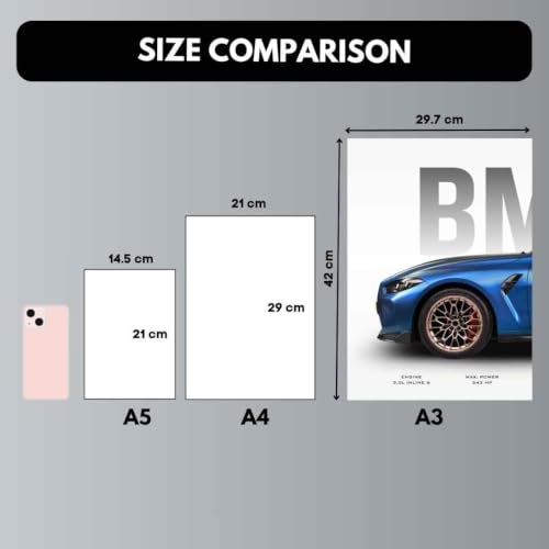 Image of Funk You Store BMV M4 Poster Split Design BMV Car Posters | 3 A3 Sized Cars Poster for Wall | Large Size (89 x 42 cm) Sportscar Wall Decor | M4 CS Car Posters for Room | Supercar (B 026)