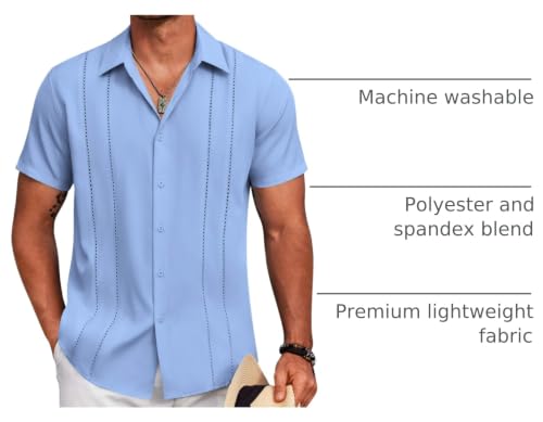 Image of COOFANDY Mens Cuban Guayabera Shirt Short Sleeve Button Down Shirts Summer Beach Vacation Shirts