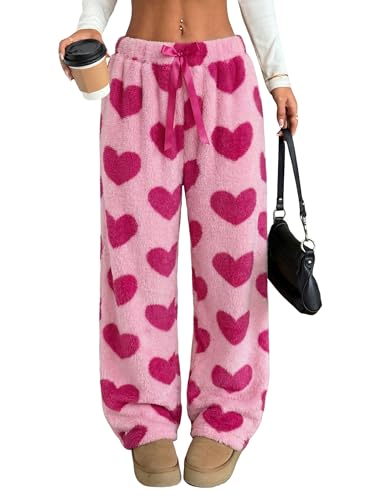 Image of ZAFUL Women's Fuzzy Plush Pajama Pants Wide Leg Pj Bottoms Lounge Pants