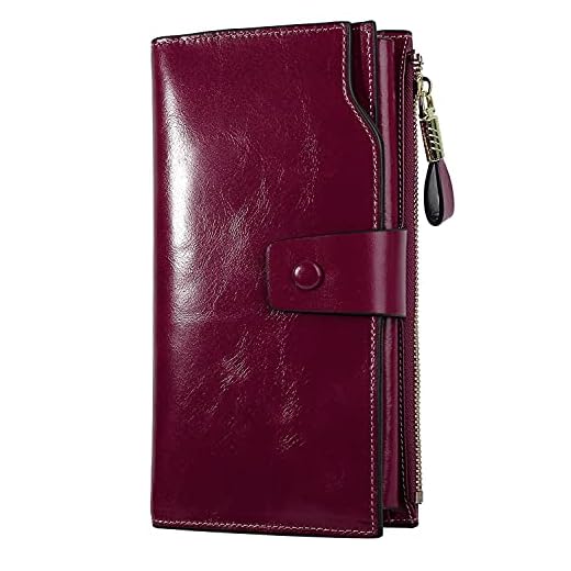 PARVENZA Mujer Monedero RFID Bloqueo Cartera Gran Capacidad Billetera Cera Cuero Genuino Monederos Violeta PVZ0702V