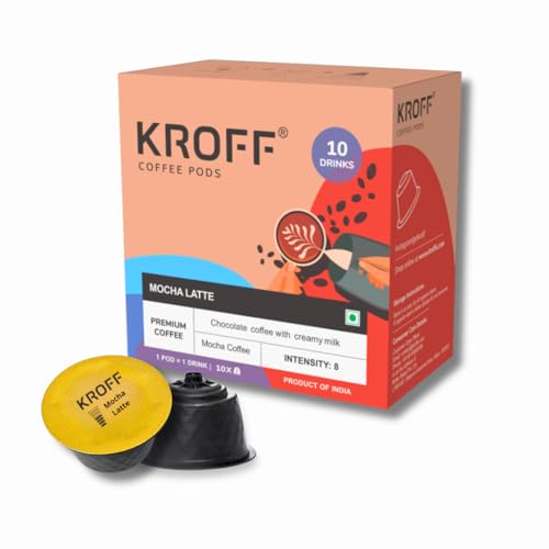 Image of KROFF Mocha Latte Coffee Pods | Dolce Gusto Compatible | Chocolate Coffee Blend with Creamy Milk | 10 Pods Per Box