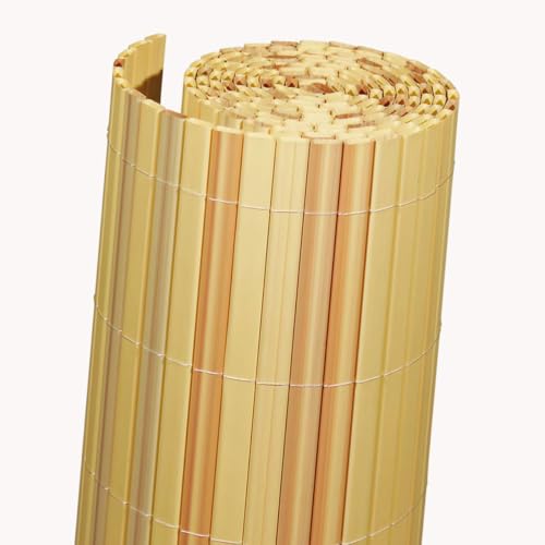 Videx Balkon-Sichtschutz PVC Rügen | Bambus | 90 x 300 cm| 100% Blickdicht ohne Abstand zwischen Röhrchen | Premium-Qualität Made in Germay |stabile wetterfeste Sichtschutzmatte