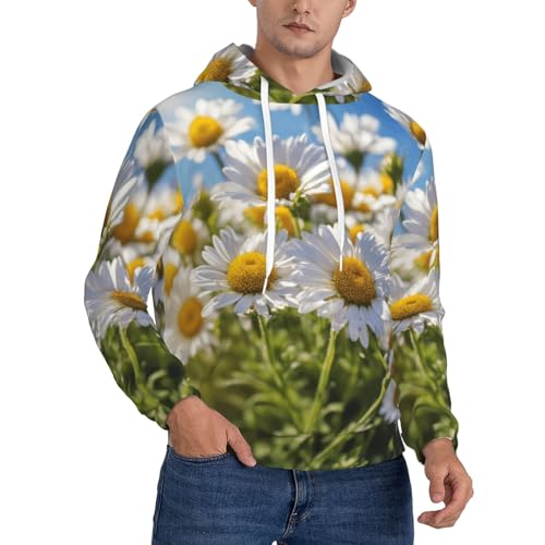 Sweat à capuche homme avec motif marguerite blanche et manches longues casual