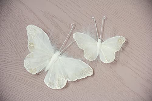 Inspired By Jewel Butterfly Wall Decorations Premium Quality Real Feather 3D Wall Decals Girls Bedroom | Stunning Gold Glitter Decor Stickers All Rooms & Nursery Sets | 10 Adhesive Pieces #TOP2