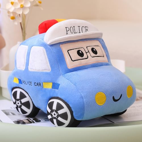 Image of XIYUAN Bus Plush Toy car Plush Simulation School Bus Cute Cartoon Pillow Stuffed Van car Cushion Plush car Gift Cushion Children's Birthday Party Gift (11X7X6Inch) (Police car)