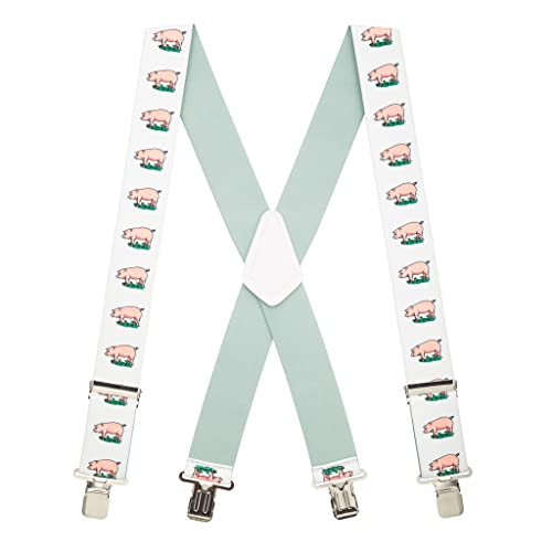 Suspender Store Novelty Pig Suspenders - 2-Inch Wide Elastic - X-Back - Clip - 54