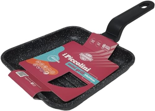 Avilia Minigrill cuadrada de inducción – Sartén grill compacta antiadherente para carne y verduras, con mango, 14 cm, color negro
