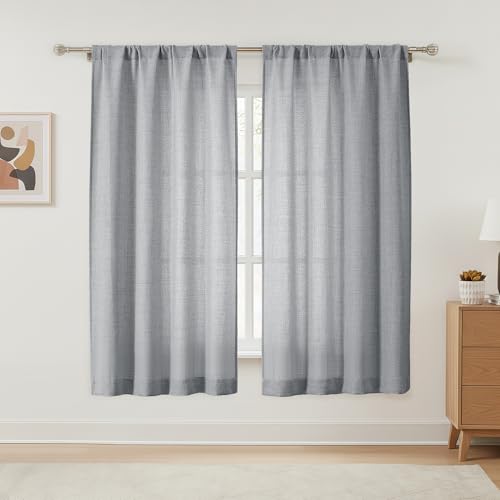 OVZME Grey Curtains 63 Inch Length 2 Panels Set, Farmhouse Light Filtering Faux Linen Curtains for Living Room Bedroom, Rod Pocket Soft Thick Textured Window Drapes, 2x42Wx63L Inches