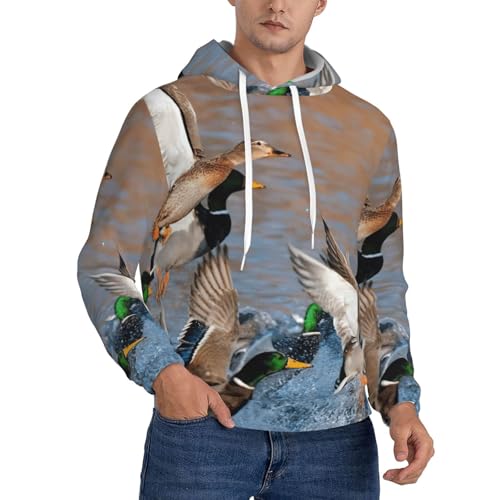 Sweat à capuche homme en polyester avec poche ventrale et imprimé colvert unique
