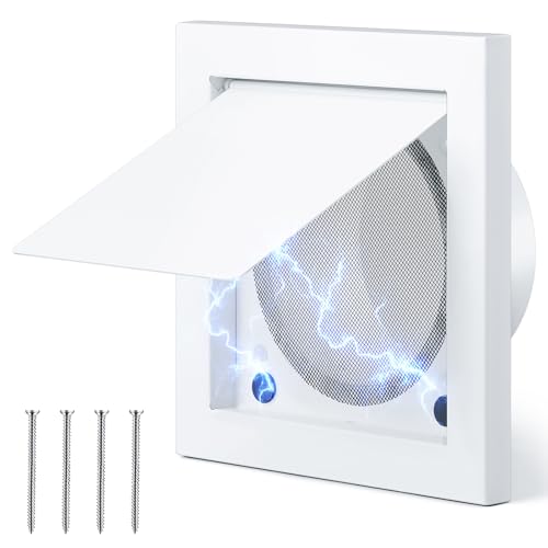 ElaraBerry 1 Pack 4 Inch Dryer Vent Cover Outside Magnetic Dryer Vent Cap Outdoor with 4 Screws for Home Bathroom Fan Exhaust Wall Cover (White)