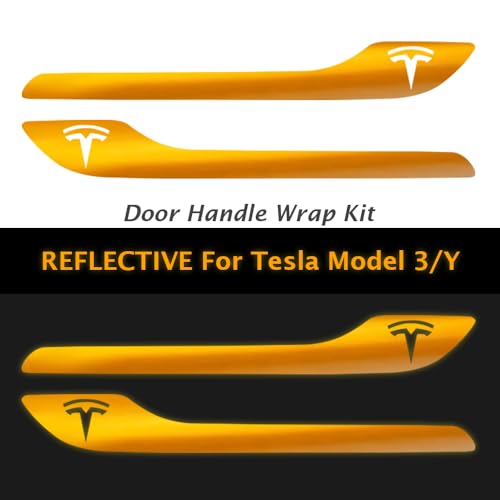IPG Compatible for Model 3 / Model Y Door Handle Decal Sticker Wrap Kit (Set of 4) with Tesla Logo Personalize Your Tesla (Reflective Series - Yellow) by IPG - Image 2