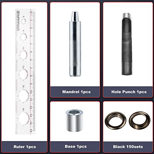 150 Sets 1/2 Inch Grommet Tool Kit,Black Metal Grommet Kit,Eyelet Kit With Hole Punch For Leather, Fabric, Curtain #TOP1