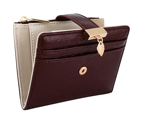 Image of Pomelo Best Wallet Women Bifold Leather Wallets for Women Credit Card Holder with ID Window Zipper Coin Pocket Dark Red