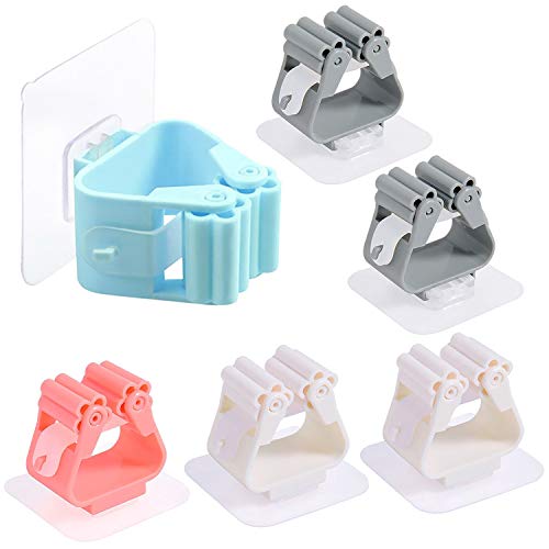 Soporte de pared para fregona y escoba, soporte para escoba, agarre para escoba sin perforación, autoadhesivo, antideslizante, soporte de almacenamiento y organización para cocina, baño, jardín