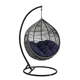 Modway Garner Outdoor Patio Wicker Rattan Teardrop Swing Chair in Gray Navy