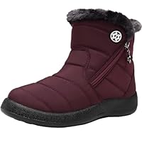 Women Winter Snow Boots Ladies Fur Lined Warm Outdoor Zip Flat Water-Resistant Thermal Non-Slip Ankle Booties Shoes Size