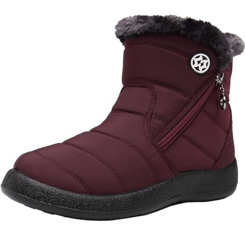 Botas Invierno para Mujer Botines Nieve Impermeable con Cremallera Forradas Cálido Boots Zapatos Outdoor Ultraligero Antideslizante,Vino Rojo 3,38 EU Botas Invierno para Mujer Botines Nieve Impermeable con Cremallera Forradas Cálido Boots Zapatos Outdoor Ultraligero Antideslizante,Vino Rojo 3,38 EU