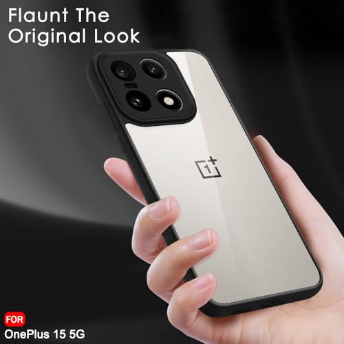 Image of TheGiftKart Hybrid Shockproof Back Cover Case for OnePlus 15 5G | Camera Protection Module | Hard Back Cover Case for OnePlus 15 5G (PC & TPU, Transparent Clear Back, Black Sides)