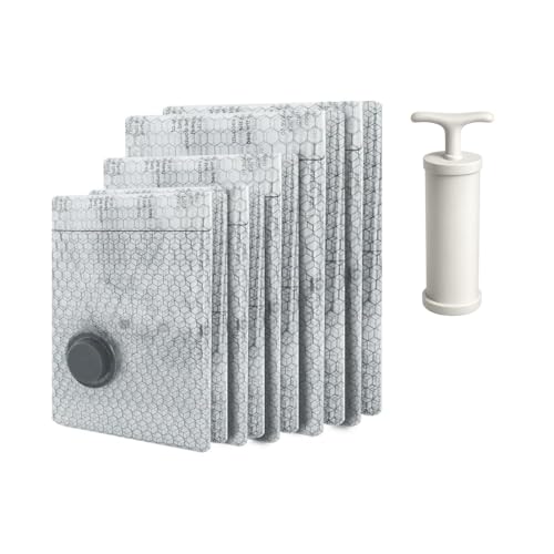 Vacuum Storage Bags, 12 Pack Space Saver Set, Small/Medium/Large Sizes with Hand Pump with,Reusable Clothes Storage Organiser Ideal for Travel & Home