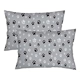 GUVICINIR Dog Paw Print Throw Pillow Cover Queen Size Set of 2 Grey Lumbar Pillow Case Dog Paws Printed Decorative Standard Pillow Cases with Hidden Zipper Bed Cushion Covers for Sofa,Couch,20'x30'