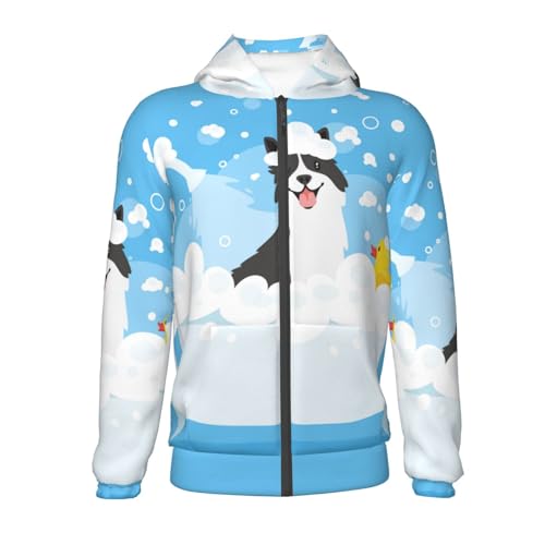 Collie in Bathtub Kids Pullover Hoodies Boys Zip Up Sweatshirts Girls Athletic Clothes with Pocket2