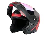 VEGA Crux Dx Checks Flip-Up Full Face Helmet Dull Black Red, Size: L(59-60 cm)