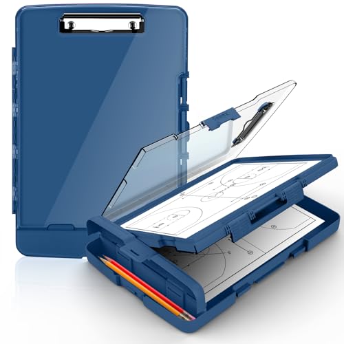 Sooez Original Clipboard with 2 Storage & Pen Holder, Heavy Duty Clip Boards 8.5x11 with Dual Storage, Clearview Dry Erase Coach Clipboard with Real Hinge, High Capacity, School & Office Supplies