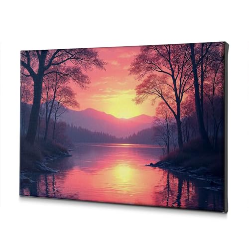 Tableau sur toile coucher de soleil sur un lac pour une ambiance zen dans votre salle de bain