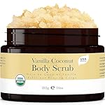 Organic Vanilla Coconut Body Scrub - USA Made Sugar Scrub with Natural Ingredients, Moisturizing Body & Foot Exfoliator for Dry and Sensitive Skin, Removes Dead Skin Cells & Reduces Ingrown Hair