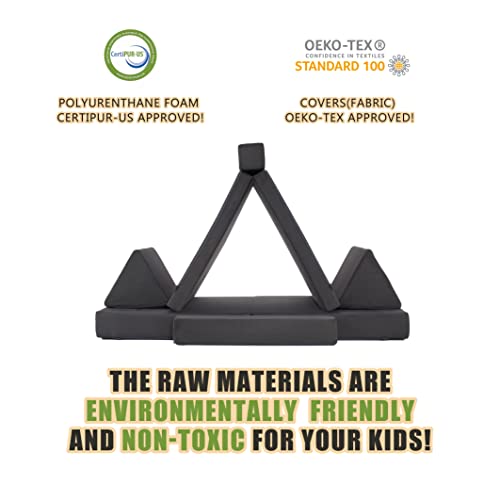 Jela Kids Couch Extended Size 8Pcs For Family, Floor Sofa Couch Modular Funiture For Kids Adults, Playhouse Play Set For Toddlers Babies, Modular Foam Play Couch Indoor 66" X 33" X 22" Darkgrey #TOP4