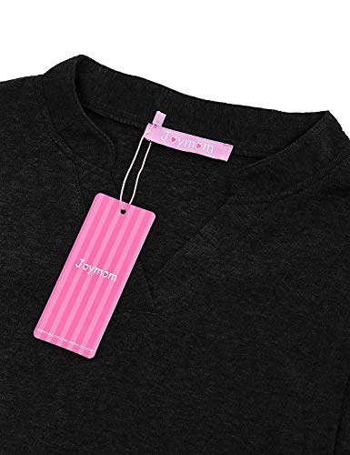 JOYMOM Latched Mama,Nursing Tops Maternity Henley V Neck Roll Tab Sleeve Breastfeeding Blouses Pregnant Trapeze Flowy Curved Hem Feeding T-Shirt Womens Casual Wear Black Large