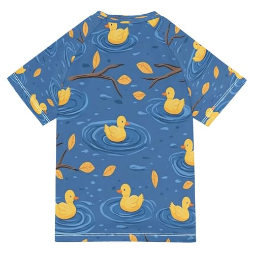 Boys Short Sleeve T-Shirts Yellow Duck Goose Rashguard Kids Swim Shirts Sun UPF 50+2