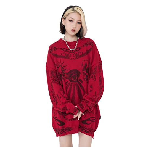 Harajuku Retro Street Sweater Gothic Skull Eye Sweater Printed Hip Hop Oversized Pullover Sweater Long Sleeves
