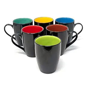 The Earth Store Black Shine Multicolor Coffee Mug Set of 6 Ceramic Tea Mugs, Milk Mugs,Microwave Safe Coffee Mugs,Ceramic Tea Cups