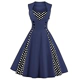 Killreal Women's Sexy A-Line Sleeveless Casual Cocktail Vintage Dress with Polka Dot Print Dark Blue XXXXX-Large