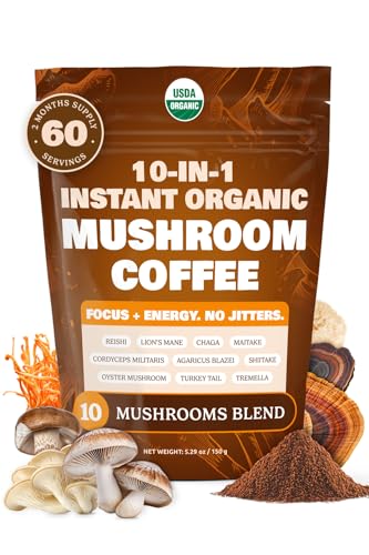 10-in-1 USDA Certified Organic Mushroom Coffee Instant, Instant Mushroom Coffee