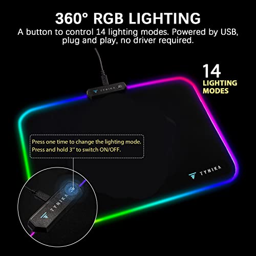 Tynika Mouse Pad Rgb Gaming Mat, Non-Slip Base Rubber & Soft Cloth Surface, Large Led Lighting Mousepad With Optimized For Computer Keyboard Sensors All Time (M (13.8'' X 9.8'', Black-M) #TOP2