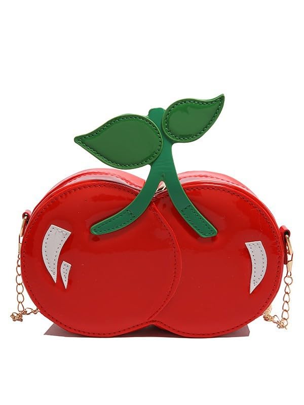 Renabro Bolsa tiracolo em forma de cereja divertida bolsa feminina de couro PU, Cereja vermelha