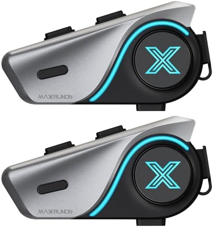 MAXRUNON D9 Motorcycle Bluetooth Headset with Audio Multitasking, Helmet Intercom System, Bluetooth 5.3, Noise Canceling, Universal Pairing, FM Radio, 1000mAh Battery, Fits Snowmobile/ATV/Ski, 2 Pack