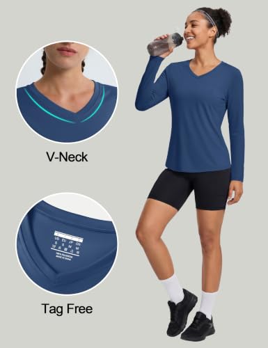 Image of MAGCOMSEN Sun Shirts for Women Long Sleeve SPF Shirt V-Neck UPF 50+ UV Prontection Quick Dry Top for Workout Hiking Swim