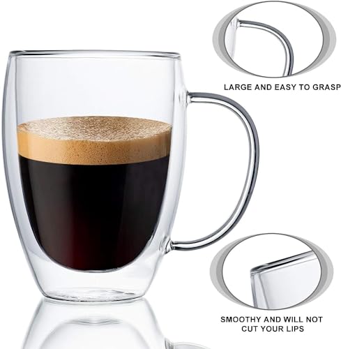 Image of ANKUL Heat Resistant Double Wall Glass Coffee Mugs Clear Insulated Coffee Glass, Cappuccino Cups, Latte Cups, Beverage Glasses (350 ML Cup, 6)