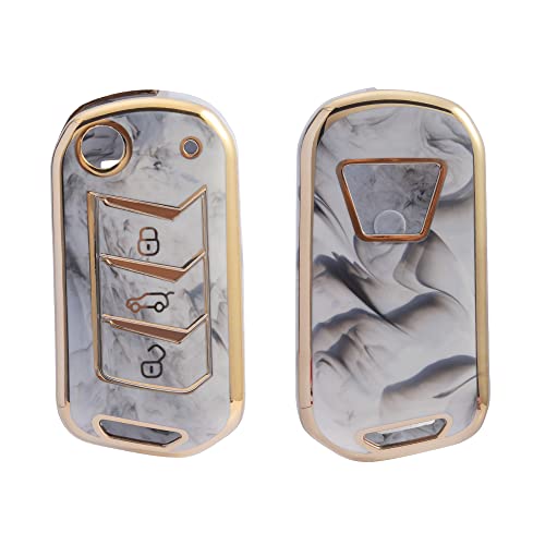 Image of keyzone TPU Key Cover combo compatible for: Mahindra Thar, Bolero, Scorpio, XUV700, XUV400, XUV300, TUV300, Marazzo 3 button flip key (Gold TPU + Marble TPU)