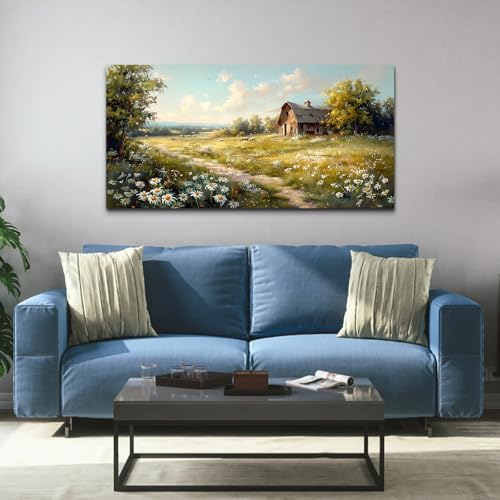 KELIYUAN Large Wall Decor Canvas For Living Room Wall Art For Bedroom Office Wall Decor Vintage Country Field Painting Pictures Decoration Artwork Farmhouse Home Decor Mural Aesthetics 24"x48"